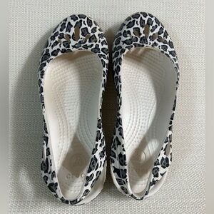 CROCS Kade Black and White Animal Print Ballet Slip-On Flats